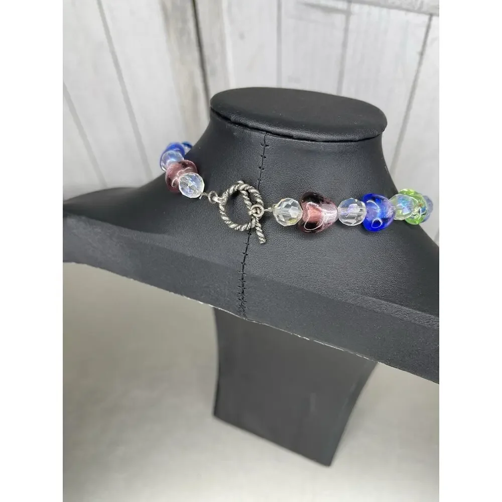 Vintage Heart Art Glass Necklace Statement Colorful Beads Blue Green_3